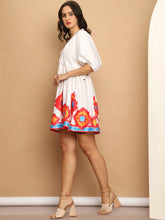 Printed Flared Dress For Women-JND-1034White